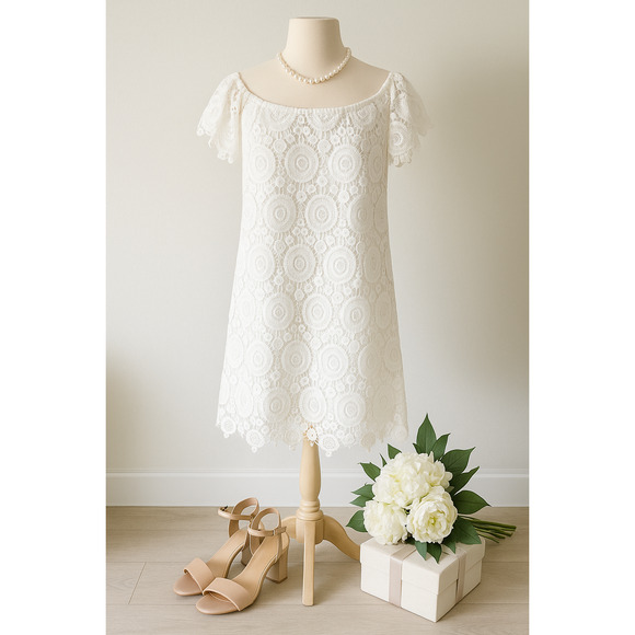 Southern Tide Isabel Grace Off Shoulder White Eyelet Lace Shift Dress Women’s S - Picture 1 of 10